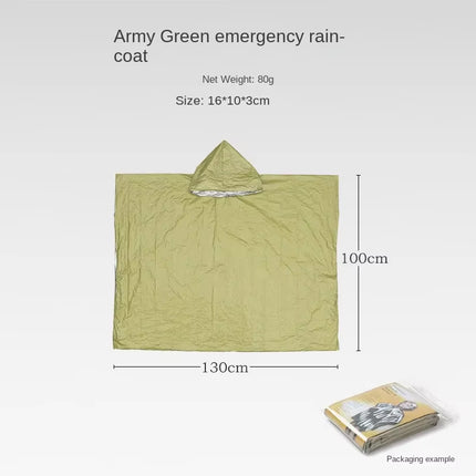 Emergency Rain Poncho Hood Reusable Weather Resistant Raincoat Men Women Camping Hiking Outdoor Survival Waterproof Travel Gear
