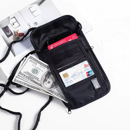 1 Pcs Waterproof RFID Nylon Storage Bag Travel Document Card Passport Bag Neck Wallet Money Document Card Passport Pouch