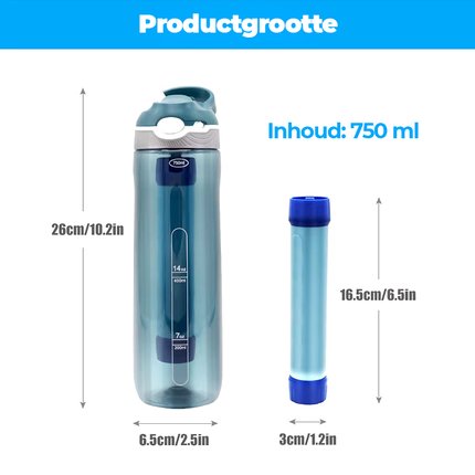 Waterfilter Fles 750ML - Outdoor & Noodvoorziening