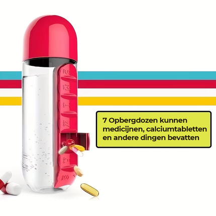 Draagbare Waterfles met Pillendoos - Outdoor & Reizen