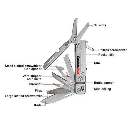 14-In-1 EDC Multitool Scissors Outdoor Camping Gear and Equipment Gadgets for Men Portable Survival Tools with Knife Screwdriver