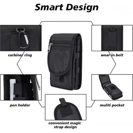 Flip Phone Bag with Three Compartments for Casual Pen Insertion and Waist Hanging Men'S Belt Loop Pouch Large Capacity Wallet
