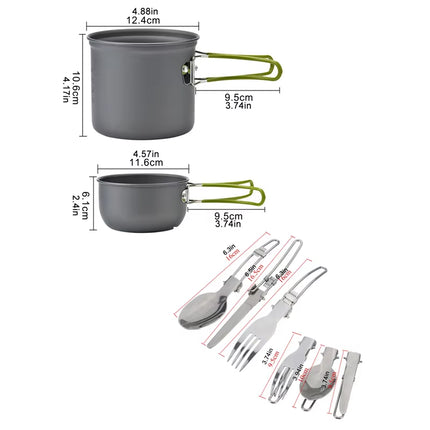 Camping Cookware Set Outdoor Pot Tableware Kit Cooking Water Kettle Pan Travel Cutlery Utensils Hiking Picnic Tourist