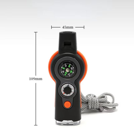 7-in-1 Survival Whistle – LED, Compass, Thermometer for Camping!