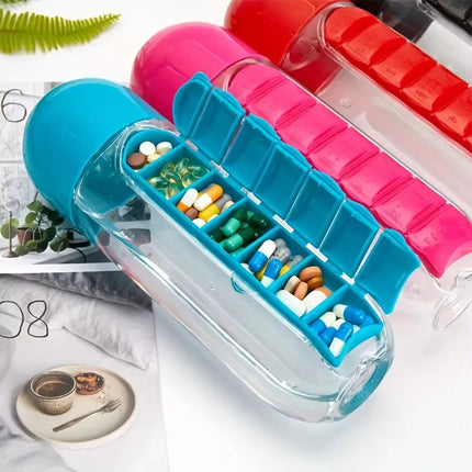 Draagbare Waterfles met Pillendoos - Outdoor & Reizen