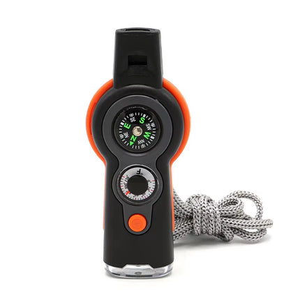 7-in-1 Survival Whistle – LED, Compass, Thermometer for Camping!